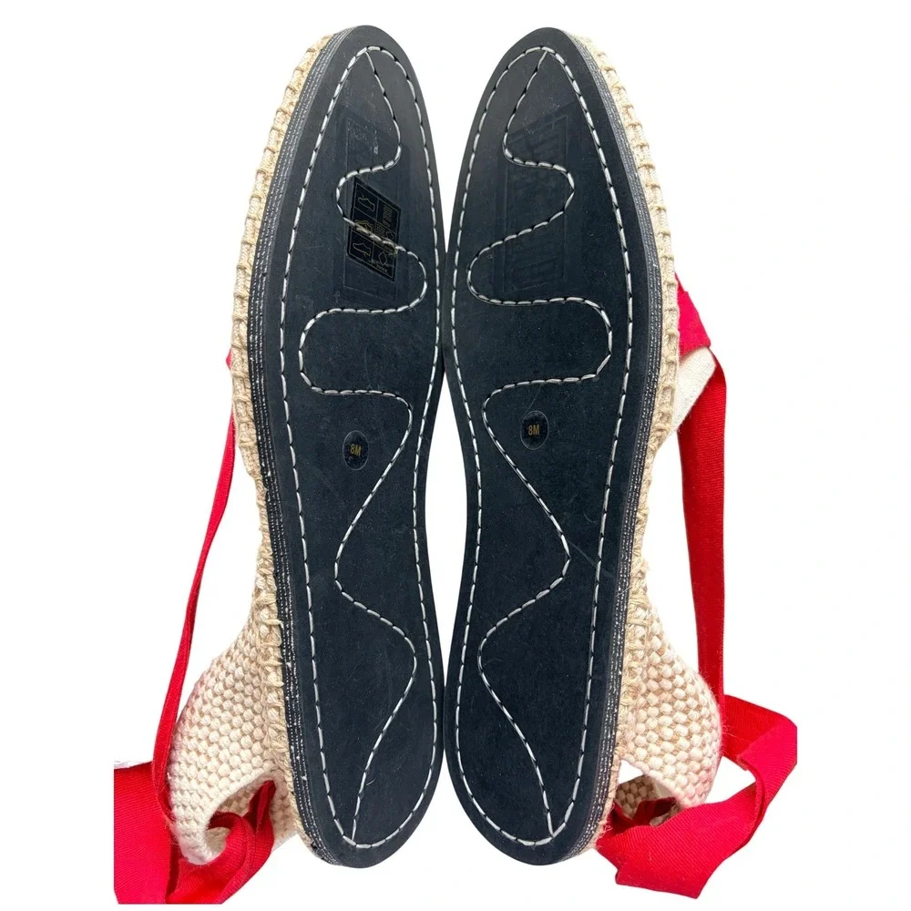 Loeffler Randall Wilson Flat Ankle Wrap Espadrille Natural Red Size 8 NWOB